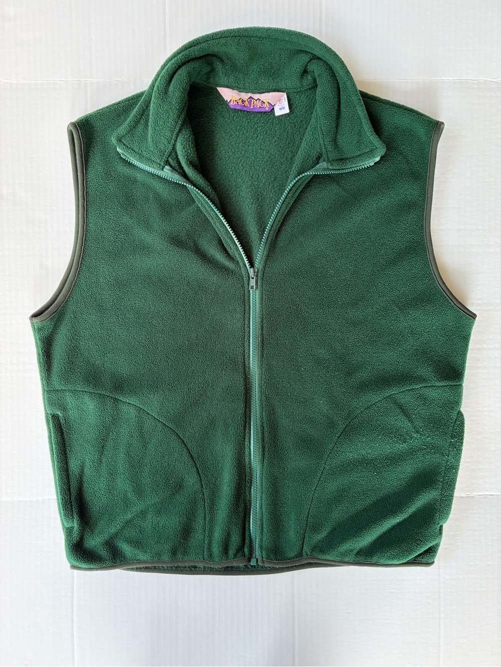 Backpack Men’s Green Full-Zip Fleece Sleeveless Vest Stand-Up Collar Size Medium